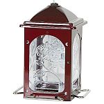 Elegant and classic, the Scarlet Rose Wild Bird Feeder by Homestead has a beautiful, deep red finish that is powder coated for durability and helps to prevent rust. Glass has a flower design. Feeder has a five pound seed capacity and has four metal perche
