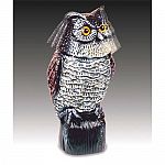 Uses a wind-activated spinning and bobbing head to frighten away garden pests. Realistic looking. Scare away pigeons, birds and vermin with this great horned owl look-alike--when the wind blows, the head of the Action Owl. bobbles