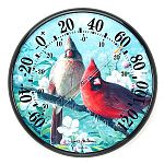 James Hautmans artwork can now hang around your home or office thanks to a series of 12 1/2 inch thermometers. Two vivid Cardinals adorn this functional outdoor thermometer. Great Gift Idea. Indoor / Outdoor.  -60 to 120 F
