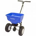 Semi-assembledjust install wheels, handle and control rod pivot. Large 13 inch stud type pneumatic wheels on rust-proof poly rims. Extra large 1,830 cu. in. hopper. Large Aperture HIGH-OUTPUT shut-off system