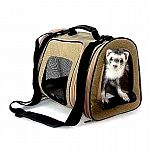 Stylish way to carry your pet. Available in a tan suede-like fabric. Measures approximately 11.5 w x 10 d x 10 inches h. Removable bottom for easy cleaning. Three vented areas for extra airflow. Three zippered areas for easy access to pet.