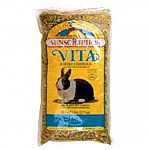 Vitamin enriched alfalfa pellets with vitamins and minerals, garden vegetables, dehydrated carrots and corn crunchies.