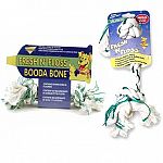 A cotton Booda Bone with baking soda and fluoride to clean and floss dogs teeth and keep breath smelling fresh. Each has the added power of baking soda and flouride to keep dog teeth in optimum condition.  Spearmint flavor.