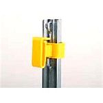 Fits 1.25 & 1.33lb. T posts. For poly tape up to 1.5 wide. T post insulator for poly tape up to 1.5 wide. Yellow poly. Package of 25.