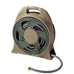 Fully assembled cassette hose reel with ergonomically designed handle makes carrying easy. Includes 65' of 1/2