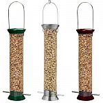 The New Generation Peanut Feeders are 13 inch long peanut feeders that are available in green, burgundy or platinum powder coated finish. This durable finish protects the base, top and ports. Made of stainless steel wire that is can't be chewed.