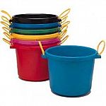 Excellent all around chore bucket. Large capacity (70 quarts) with extra heavy wall construction, this handy bucket/basket is ideal for both stable and household use. For toy storage, carrying laundry, as an ice chest, you name it.