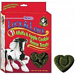 Your horse will enjoy these heart shaped Luck and Love Alfalfa and Apple Treats for horses. The aroma of these tasty alfalfa and apple cookies will keep your horse wanting more. These cookies have real alfalfa and are oven baked that makes them crunchy.