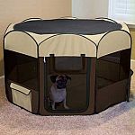 The Deluxe Pop-Up Nylon Playpen for small dogs, cats allows a safe indoor or outdoor area for your pet to play in. This playpen has an easy pop-up assembly that requires no tools! Available in a medium or large size.