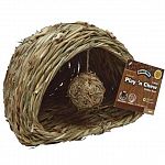 Provides your pet with a hideout, chew toy and play toy all in one. Made from natural sisal material and includes attached wooden chews and a hanging sisal ball for playing. Wood and sisal material are excellent chewing materials and promote good dental h