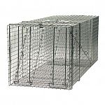 The smooth inside edges on this raccoon trap are for the protection of the animal, while the spring-loaded door has sensitive triggers to ensure a quick, secure catch. This model comes fully assembled and is 42x15x15.