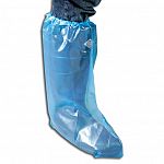 Economical disposable boot designed for protective and sanitary use in farm and industrial areas. Boot is 15 inches tall and 4.0 mil thick with an elastic band at top for easy application and better protection.