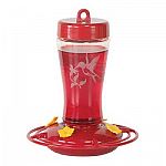 This beautiful jeweled glass hummingbird feeder holds 12 ounces of nectar and has four flower shaped feeding ports. Glass has a charming hummingbird design that allows you to seed the level of liquid. Easy to refill and clean.