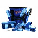 This handy and stylish grooming set by Equestria contains a matching grooming tote, body brush, dandy brush, face brush, and mane and tail brush. All tools are color coordinated to match. Choose pink, purple, blue and deluxe black and gold.