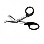 These scissors are intended for use in the animal health field, especially for the removal of bandages and gauze. Stainless steel blades and molded plastic handles.