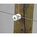 Handy spring clip for fastening electric fence wire to grooved insulators. Wire to insulator fastening clip. Galvanized spring wire. 100 to package.