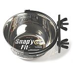 This stainless steel bowl is ideal for any pet who spends time in the crate. Bowl has a patented design. Attach bracket to the crate and snap in the bowl. Bracket helps to keep the food and water from spilling. Available in a variety of sizes.