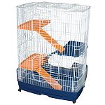 4-story cage offers plenty of room for ferrets, rabbits, and other small animals to run, climb, play and sleep. 3 ladders, 3 platforms, pull-out bottom drawer for easy cleaning. 2 large front-opening doors for easy access to pets. Rolling caster base. Mes