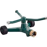 3-arm sprinkler by Melnor waters up to 45' (14m) diameter circle. Features brass tipped 3 arm. The revolving action provides gentle watering. The wheeled base allows it to move easily.