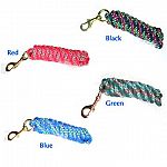 Excellent 10 foot long, 5/8 inch extra heavy polester rope lead with brass bolt snap for horses or other animals. Contemporary confetti design on the lead adds color to your barn. 4 color combinations