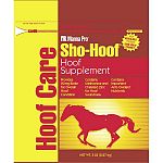 Sho-Hoof is a hoof supplement that helps maintain and improve overall hoof condition, thus promoting soundness. Provides 20 mg of biotin for overall hoof condition. Contains methionine and chelated zinc for hoof soundness. 5 lbs.