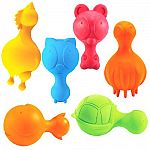 Fun durable, bouncy rubber toys with GREAT squeakers. - Pliable and resilient 100% natural rubber infused with vanilla extract. Color: varies / Bright colors Small: approx 4.5 inches / Med approx 5.5 inches / Large approx 6.5 inches