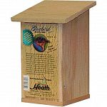 Heath Bluebird Bird House. Front opening for inspection and cleaning. Designed to specifically attract bluebirds at a budget price. All screwed construction using weather-resistant plated deck screws. 17 x 17 3/4 x 6 1/4 inches