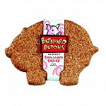 Box contains: 18 each barnyard buddies pig biscuits in bacon and cheese flavor.  Porky pig shaped delicious dog treats.