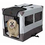 Constructed from woven water-resistant polyester with pvc backing and mesh window screens for ventilation and visibility. Sturdy, folding steel frame provides easy set-up and portability. Snap-lock straps secure folded crate. And comes complete with a car