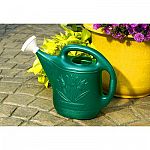 Great for watering plants and flowers. This decorative watering can holds a full 2 gallons and may be used indoors and outdoors. Looks nice when stored. Green color is contemporary. Mouth designed for gentle sprinkling. Made of Lightweight plastic.