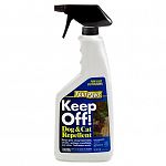 Four Paws Keep Off! Outdoor Liquid Repellent Pump (24 oz) was designed to repel and deter pets and wildlife from plants, shrubs, flowers etc. The formulation uses active ingredient Denatonium Saccharide Thymol.