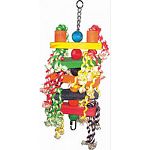 Multicolored design with ropes, wood balls, and blocks Durable construction for extended uses Easily clips to the top of the bird cage