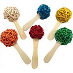 Colored 3 cm rattan balls attached to a popsicle stick Fill it with crinkle paper or almonds Great for foraging!