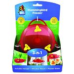 One feeder, three ways: hanging feeder, window feeder, or planter feeder. Includes hanger, window mount and planter stake. Large opening for easy filling. Base disassembles for easy cleaning. Bring more birds and more joy to your yard.