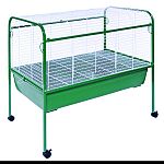 Great for rabbits & guinea pigs and can also be used as a breeder cage for puppies, kittens, and other animals. Includes: 6.5 inches deep plastic pan, removable bottom grill, 2 large doors, tubular steel stand with easy-rolling casters. The heavy-duty pla