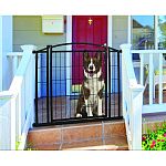 Built to withstand elements in every climate - year round Rust proof and weather resistant - durability at its finest Designed to give your pets their own space and keep them safe while outdoors Pressure mounted gate is perfect for top and bottom of decks