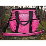 Equine grooming bag designed to organize and transport grooming brushes and tools.  Equestria sport grooming tote: durable, water resistant nylon tote bag with lots of pockets for organization.