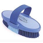 Perfect for scrubbing a dirty horse, the Equestria Sport Oval Body Brush is a waterproof brush that is colorful and durable. Made to be used everyday with your favorite shampoo. May also be used with color enhancers. Brush has a web strap that is snug fit