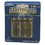 Mastercell Alkaline AA Batteries come in a four pack and are for use in any electronic device that uses AA size batteries. These Mercury and Cadmium Free Alkaline Manganese batteries have a long life and a shelf life of 5 years.