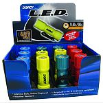 Display contains: 12 each 9 led flashlights in a display Each flashlight contains 9 super bright 5mm leds Flashlights have a tail cap push button switch O-rings protect against moisture Comes complete with nylon lanyard and 3 aaa cell batteries Durable in