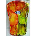 Racer-style sled with a tie-dye pattern Large, open handles Forward heel-lock design for secure rider position Easy-to-spot bright color for safety Made in the usa