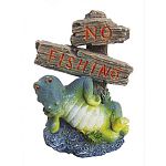 Lounging turtle comedic character reminds aquarium spectators that fishing is not allowed! Made of durable resin.