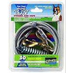 Your big dog can exercise and play on this tie out cable that s designed for dogs over 50 lbs. You can keep him in sight and he can roam around without leaving the yard.   Rust-proof chains. / Silver