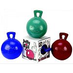 The Jolly Ball with Handle for Horses is a fun and exciting ball that is non-toxic and may be tossed or bitten into. This amazing ball won't deflate when punctured by your horse's teeth. Helps entertain your horse and keep him happy! Size is 10 inches.