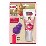 Contains a kitty kong toy plus a 2.5 ounce tube of kongs new stuff n easy treat for cats. With its lightweight construction the kitty kong can easily be batted, rolled and bounced by cats. Increase excitement by filling it with treats or a bit of the salm