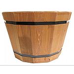 Use barrel tubs in multiples of two or three in various sizes to add visual interest. Also great for vegetable container gardening.