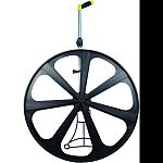5 digit counter reads to 10,000 units 25 inch diameter wheel is perfect for almost any outdoor use Gear driven counter with push button reset and spring loaded kickstand Folding handle with comfortable pistol grip