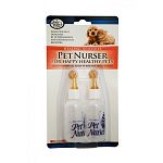 2 pack of 2 oz. bottles with nipples.  Four Paws Pet Nursers have been scientifically designed by veterinarians and professional breeders for feeding all types of animals: puppies, kittens, hamsters, gerbils, monkeys and many other pets.