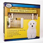 Four Paws Safety Gate With Plastic Mesh. The quality solid hardwood frame on these dog gates feature a non-toxic finish and rubber bumpers. Pressure mount attachment system. Size: 26 in to 42 in. / 24 in. high.