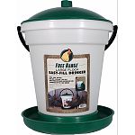 This easy-fill, easy-clean poultry drinker is molded from long-life plastic It features a top-fill bucket using a float in the base to allocate water to the rim This drinker is excellent for indoor or outdoor use Accommodates up to 100 chickens or game bi